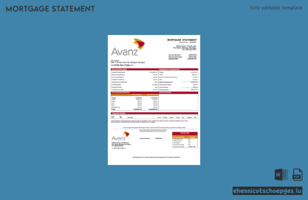 Nicaragua Banco Avanz Hypothekenabrechnung Word- und PDF-Beispielvorschau